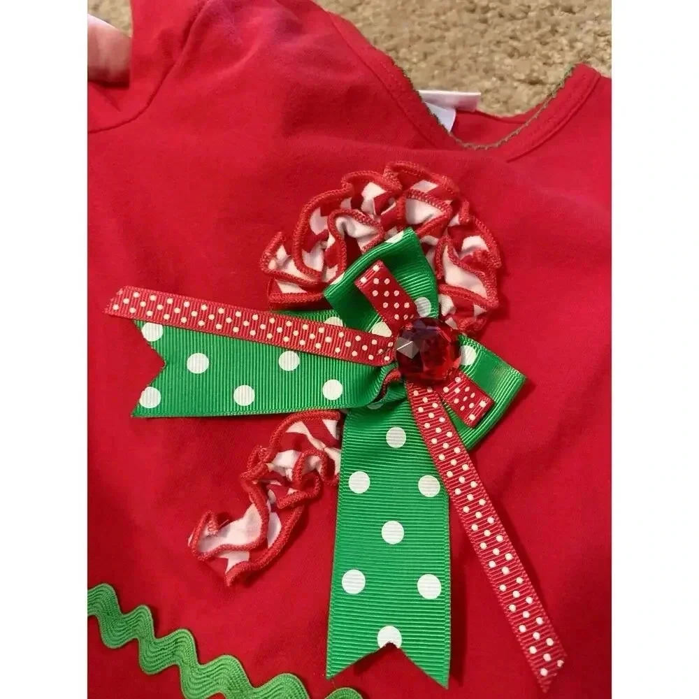 Bonnie Baby Candy Cane Christmas LS Dress Red White Green 12M NWOT Girl Infant
